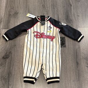 🩷Disney Mickey Mouse Baseball Black and White Striped Kids Body Suit Play Ball